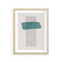 Plakat w ramie 40x50 - Bezczasowe Wspomnienia - abstrakcyjna akwarelowa plama, nieregularne kreski - rama drewno