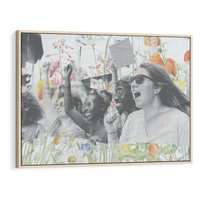 Obraz w ramie 120x80 - Księga zaklętych marzeń - kolaż, czarnobiałe zdjęcie wesołych młodych ludzi - rama drewno