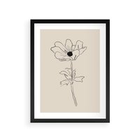 Plakat w ramie 40x50 - Przenikający Dialog - szkic kwiatu, mnimalistyczny szkic - rama czarna
