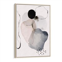 Obraz w ramie 80x120 - Migocące Barwy - abstrakcyjne plamy akwarelowe, czarny szkic - rama drewno