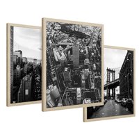 Zestaw obrazy w ramie 40x50 galeria - Czarno, białe, miasto, Nowy, Jork - rama drewno