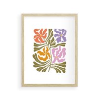 Plakat w ramie 50x70 - Rozplątane Wizje - abstrakcyjne kolorowe kwiaty, minimlizm - rama drewno
