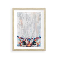 Plakat w ramie 30x40 - Co ja Widzę - obraz olejny, śmieszny obraz kota - rama drewno