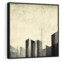 Obraz w ramie 50x50 - Mroczne Wieżowce - postarzana grafika, perspektywa budynków wieżowców - rama czarna