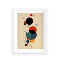 Plakat w ramie 40x50 - Migocące Impresje Odniesień - abstrakcyjna geometryczna kompozycja, koła linie - rama biała