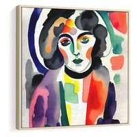 Obraz w ramie 50x50 - Subtelne Akwarelowe Ulotności - abstrakcyjny akwarelowy portret kobiety, rozmyte farby - rama drewno