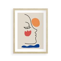 Plakat w ramie 50x70 - Taniec Przenikających Plam - abstrakcyjny obraz, przypomina twarz - rama drewno