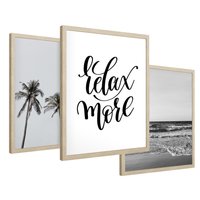Zestaw obrazy w ramie 50x70 galeria - Plaża, palmy, relaks, typografia - rama drewno