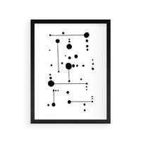 Plakat w ramie 30x40 - Nocne Zawirowania - abstrakcyjny plakat, czarne kropki i kreski - rama czarna
