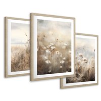 Zestaw obrazy w ramie 50x70 galeria - boho, pampas, sucha, trawa - rama drewno