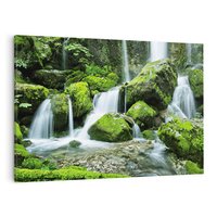 Obraz na płótnie 120x80 - Spokojny wodospad w lesie nad rzeką - wodospad, las