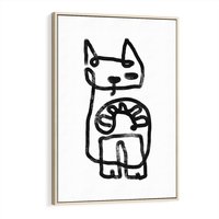Obraz w ramie 50x70 - Portret Kociej Duszy - szkic kota, prymitywizm - rama drewno