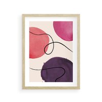 Plakat w ramie 40x50 - Migoczące Echo - abstrakcyjne akwarelowe plamy, nieregularne linie - rama drewno