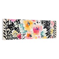 Obraz na płótnie 120x40 - Opowieść w kroplach farb - akwarelowe kwiaty, mocna ornamentowa czarna ramka namalowana dookoła obrazu