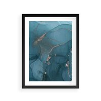 Plakat w ramie 30x40 - Marmurowa Elegancja: Kolory Oceanu - marmur, kolory oceanu - rama czarna