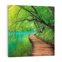 Obraz na płótnie 40x40 - Spokój nad jeziorem: Zatop się w naturze - jezioro, drzewa
