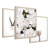 Zestaw obrazy w ramie 40x50 galeria - Kwiaty, boho, styl, minimalizm - rama drewno