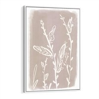 Obraz w ramie 50x70 - Roślinne Przeniknięcia - nowoczesny subtelny plakat, beżowy - rama biała