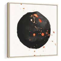 Obraz w ramie 50x50 - Wnętrza Marzeń - abstrakcyjna czarna plama, rozsiane pomarańczowe kropki - rama drewno
