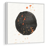Obraz w ramie 50x50 - Wibracje Kolorów - abstrakcyjna czarna plama, rozsiane pomarańczowe kropki - rama biała