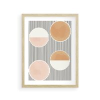 Plakat w ramie 40x50 - Przenikające Kształty - abstrkacyjna nowoczesna sztuka, koła okręgi - rama drewno