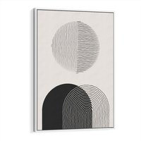 Obraz w ramie 70x100 - Przenikająca Rzeczywistość - abstrakcyjna kompozycja, okręgi i półokręgi - rama biała