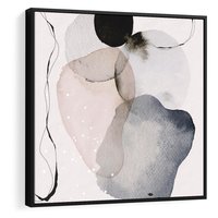 Obraz w ramie 50x50 - Migocące Barwy - abstrakcyjne plamy akwarelowe, czarny szkic - rama czarna