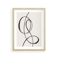 Plakat w ramie 30x40 - Zaklęte Linie - abstrakcyjne szkicowane linie, minimalizm - rama drewno