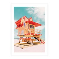 Plakat bez ramy 50x70 - Rajski Widok - plaża miami, domek ratownika