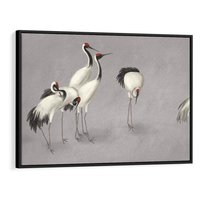 Obraz w ramie 70x50 - Spojrzenie wstecz w pędzlu - szkic rysunek, japońskie żurawie - rama czarna