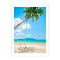 Plakat bez ramy 30x40 - Hawajska palma i huśtawka na plaży - palma, huśtawka