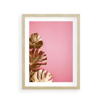 Plakat w ramie 40x50 - Luksusowa Elegancja - złote, liście - rama drewno