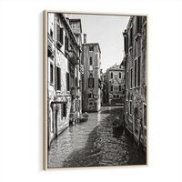 Obraz w ramie 50x70 - Weneckie Kanały - czarno białe zdjęcie, wenecja - rama drewno