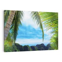 Obraz na płótnie 70x50 - Palmy tańczące na tropikalnej plaży - palmy, plaża