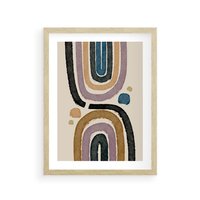 Plakat w ramie 40x50 - Taniec Przenikających Kształtów - abstrakcyjne tęcze, kompozycja - rama drewno