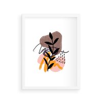 Plakat w ramie 50x70 - Echa Kształtującej się Wyobraźni - abstrakcyjna sztuka, liść gałązka - rama biała