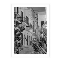 Plakat bez ramy 30x40 - Nadmorska Uliczka - czarno białe zdjecie, uliczka w nadmorskim mieście