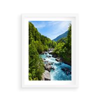 Plakat w ramie 40x50 - Górski strumyk - strumyk, góry - rama biała