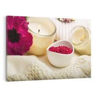 Obraz na płótnie 120x80 - Relaksujący moment: świeczki i kwiaty w SPA - świeczki, kwiat