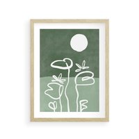 Plakat w ramie 40x50 - Wibracje Naturalnej Równowagi - zielony plakat, roślinne inspiracje - rama drewno