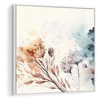 Obraz w ramie 50x50 - Nostalgiczne tańce pędzla - akwarelowe kwiaty, gałęzie - rama biała