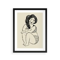 Plakat w ramie 50x70 - Migotliwe Refleksje - nowoczesny minimalistyczny rysunek, dziewczyna w bieliźnie - rama czarna