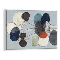 Obraz w ramie 70x50 - Plamy w Niebieskim - sztuka abstrakcyjna, linie - rama biała