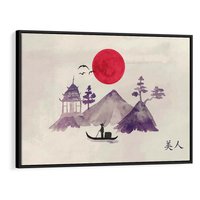 Obraz w ramie 70x50 - Odbicie Słońca - japońska sztuka, akwarela - rama czarna