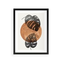 Plakat w ramie 50x70 - Elegancja w Detalach: Miedziane Koło z Monsterą - grafika, miedziane koło - rama czarna