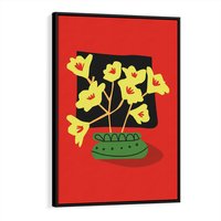 Obraz w ramie 50x70 - Abstrakcyjne Przenikanie - abstrakcyjne kwiaty, czerwone tło - rama czarna