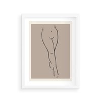 Plakat w ramie 30x40 - Intrygujące Szkice - mnimalistyczny akt kobiecy, beżowa tonacja - rama biała