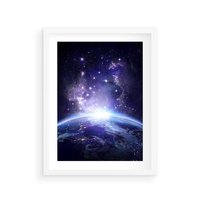 Plakat w ramie 30x40 - Podróż w kosmiczną przestrzeń - kosmos, ziemia - rama biała