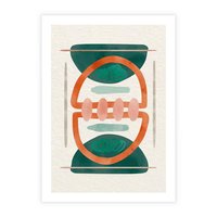 Plakat bez ramy 40x50 - Oryginalny obraz abstrakcyjny w nowoczesnym stylu. Geometryczne akwarelowe kształty w intensywnych odcieniach zieleni i pomarańczu. Doskonała dekoracja dla miłośników sztuki. - abstrakcyjny obraz, sztuka nowoczesna
