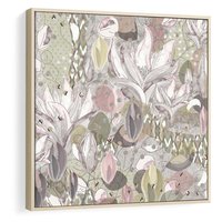 Obraz w ramie 80x80 - Pejzaże zatajonej duszy - połączenie tekstur, roślinne motywy - rama drewno